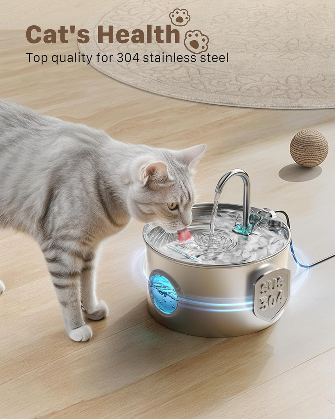 Katzenbrunnen Edelstahl Trinkbrunnen für Katze: Katzenbrunnen für Katzen - 2.2L Ultra leise Wasserbr