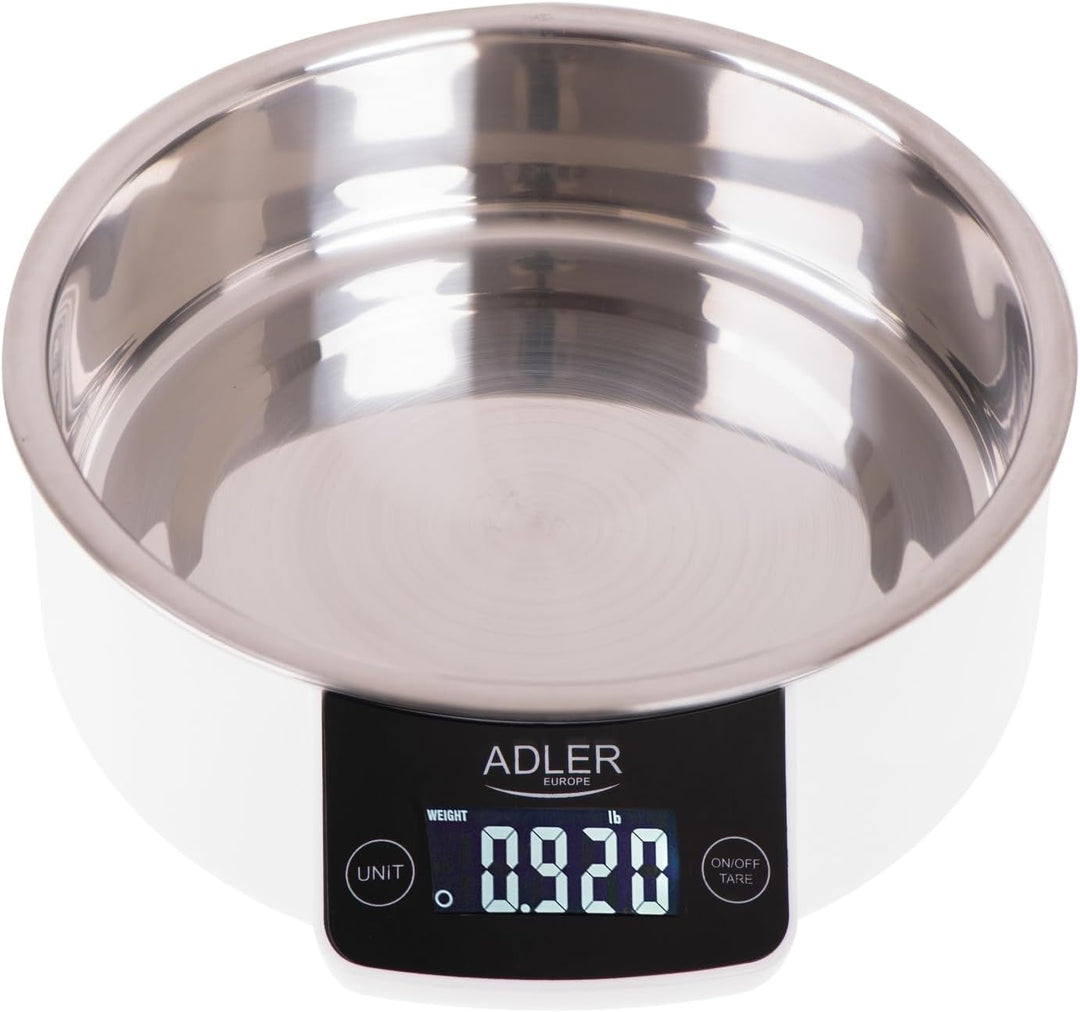 Adler AD 3166 Küchenwaage mit 900 ml Behälter aus Edelstahl, max. Gewicht 5 kg, elektronische Hausha