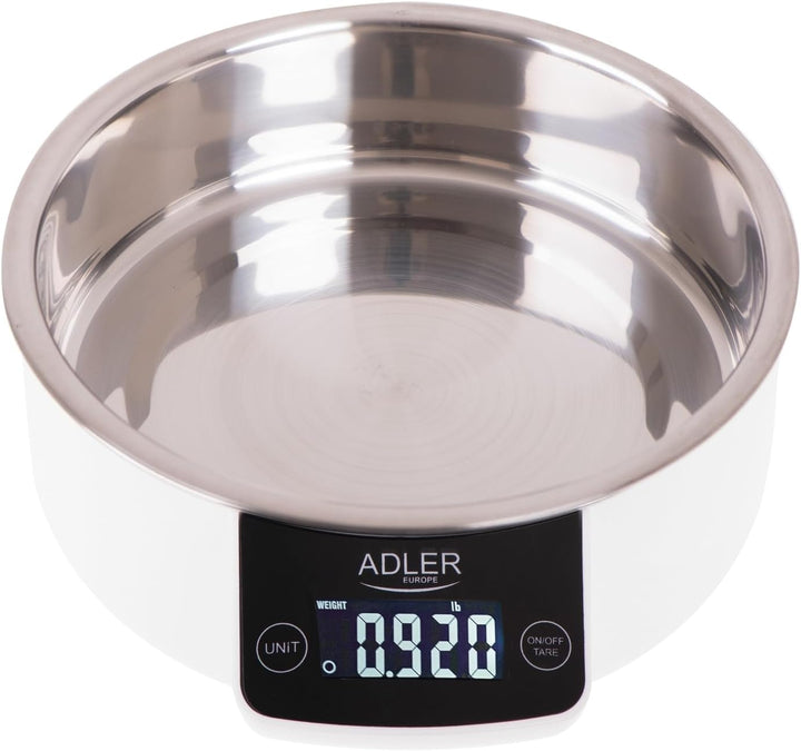 Adler AD 3166 Küchenwaage mit 900 ml Behälter aus Edelstahl, max. Gewicht 5 kg, elektronische Hausha