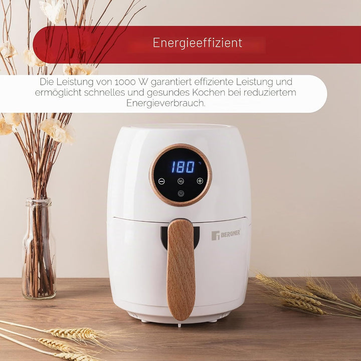 BERGNER Naturally | AirFryer 2 L | Freidora de Aire 1000 W | Temperatura desde 80-200ºC | Temporizad