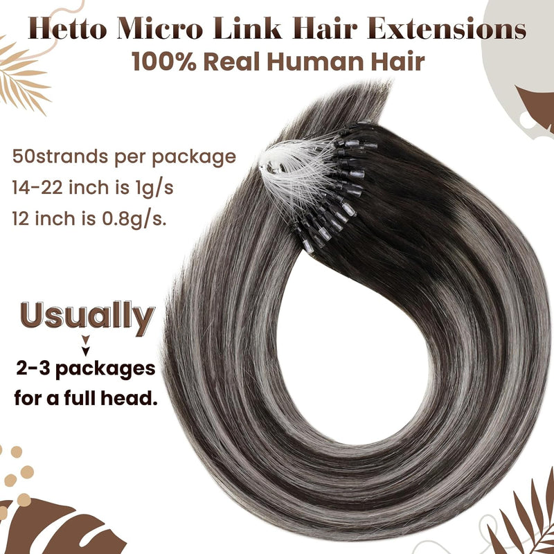 Hetto Remy Extensions Echthaar Microring Balayage Microring Extensions Echthaar Schwarz mit Silver M