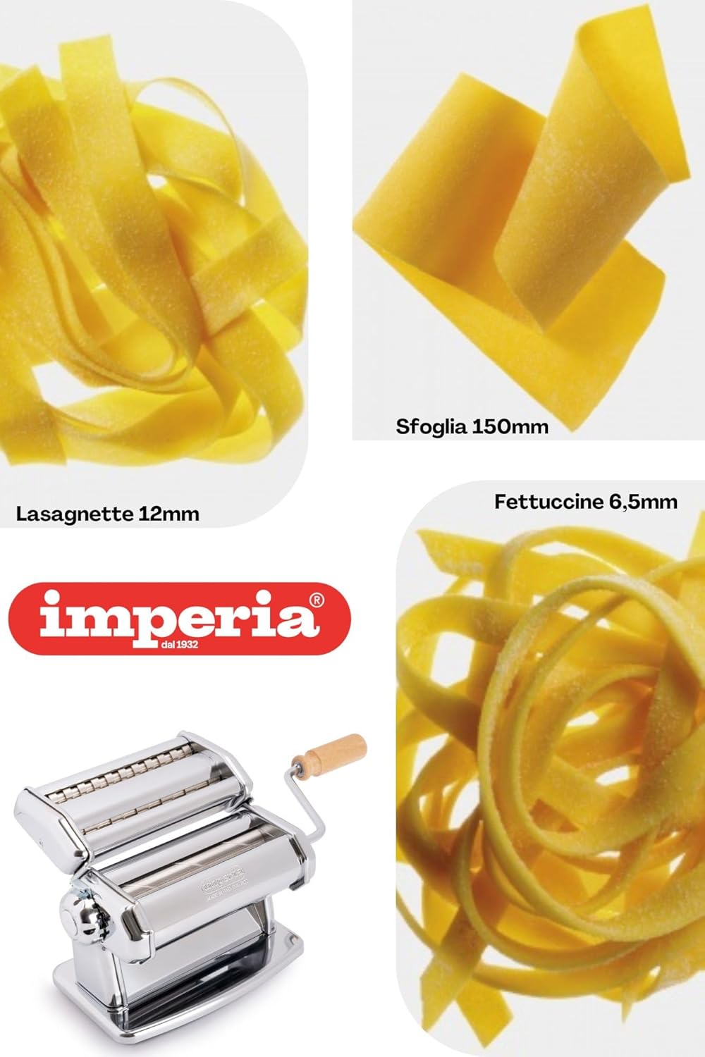 Imperia IPASTA Ruvida Klassische Linie. Nudelmaschine für raue Pasta 100% Made in Italy. Frischpasta