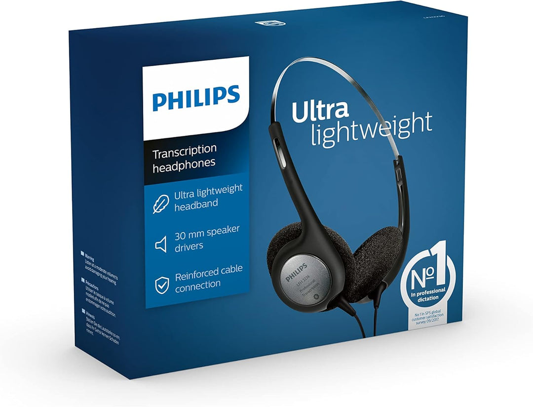 Philips LFH2236 Stereo Kopfhörer für Diktier-und Wiedergabegeräte mit 3.5 mm Klinkenstcker, Ohrpolst