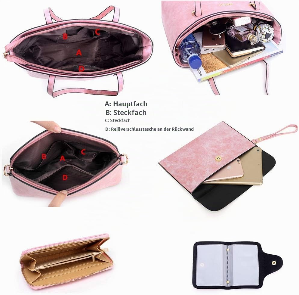 Handtaschen-Set für Damen 5er Pack Tote Geldbörse Handtaschen Set PU-Leder Umhängetasche Kaffee, Kaf