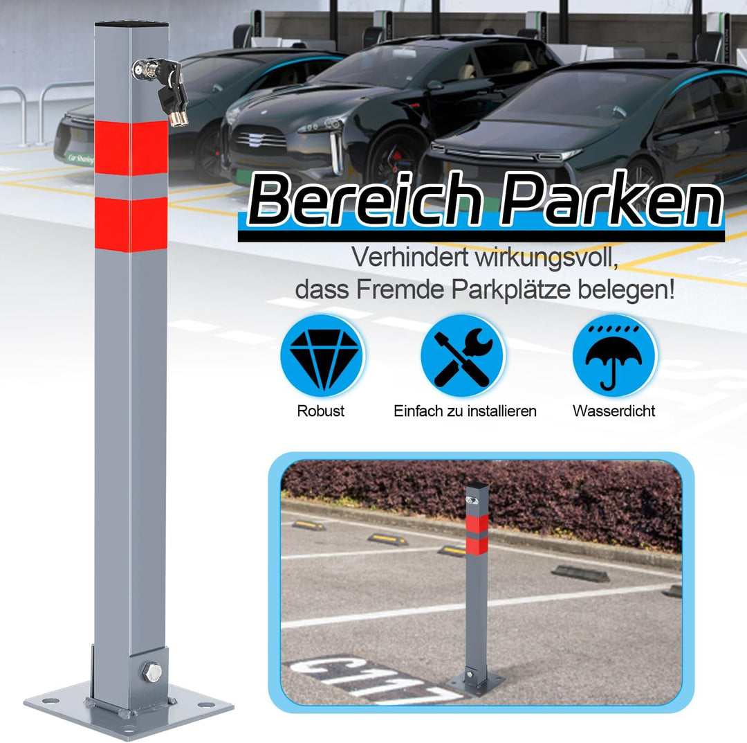 Eulenke Parkpfosten Klappbar, Parkplatzsperre Quadratisch, Parkplatzsperren 1er Set mit 3 Schlüssel