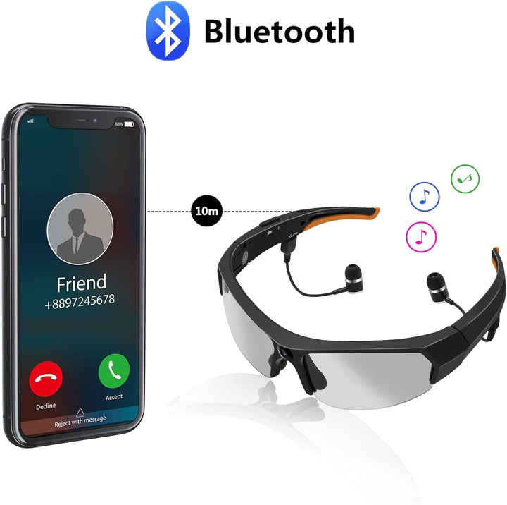 TANGMI Mini Kamera, 1080P HD Brille mit Kamera, Polarisiertes Objektiv, Eingebauter 32GB Speicher, K