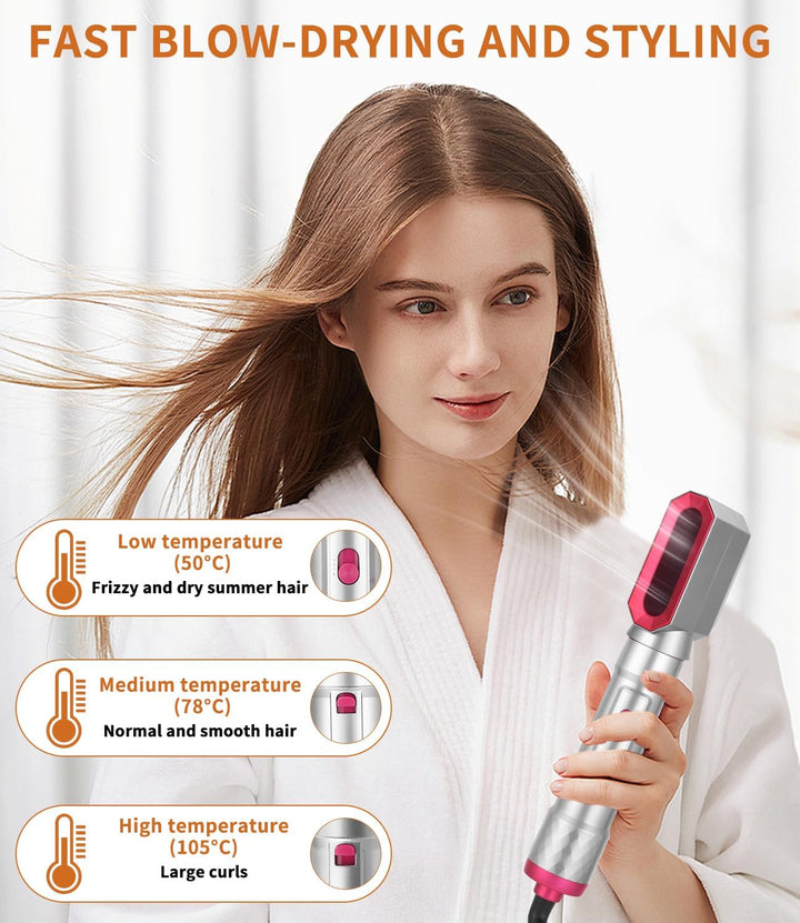 Haarstyler 6 in 1,Warmluftbürste mit 1000W Haarföhn,Lockenstab,Warmluftbürste,Rundbürstenföhn,Glättb
