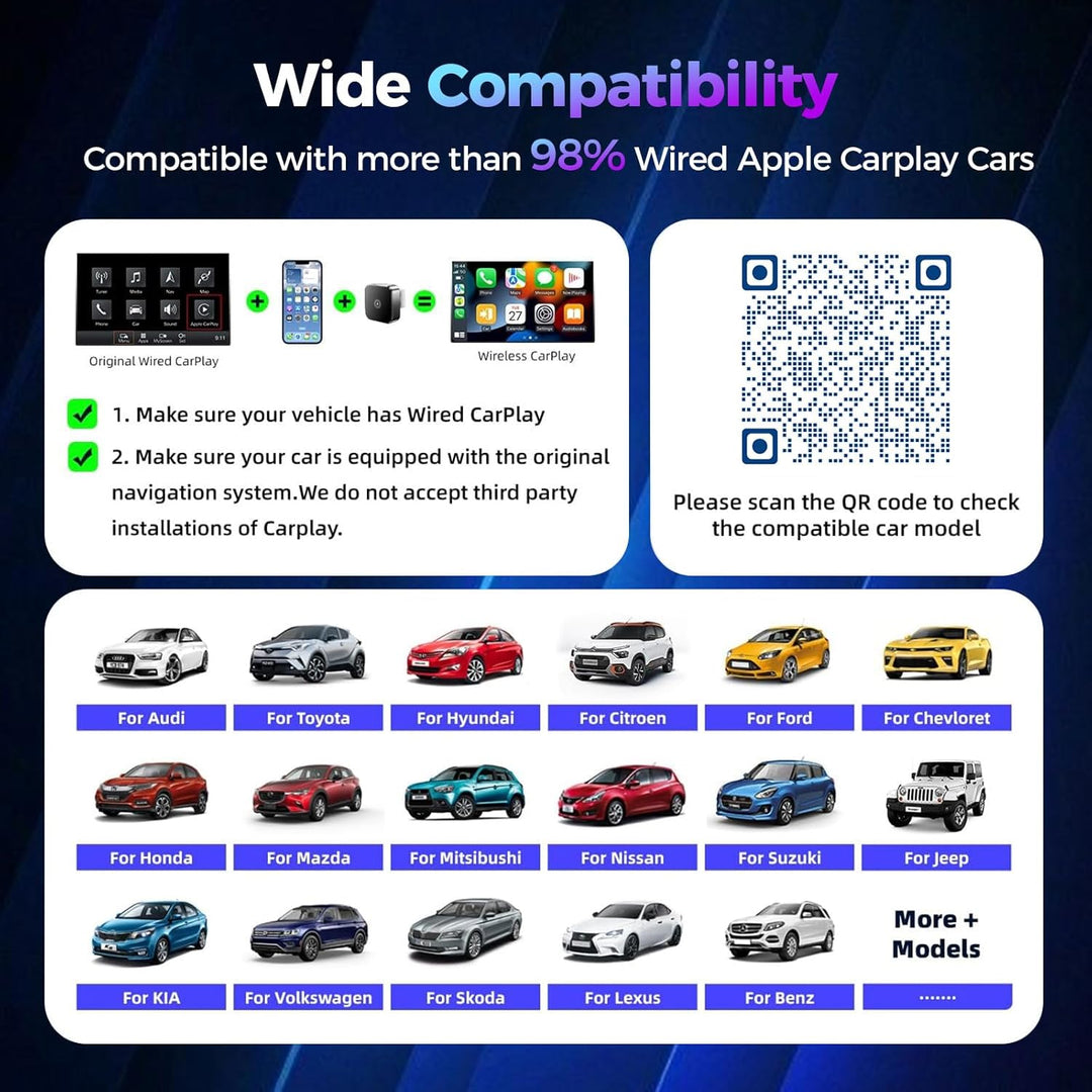 2026 Wireless Carplay &amp; Android Auto Adapter 2-in-1, 2.4+5.0 GHz WiFi CarPlay Adapter, Plug and Play