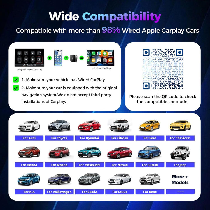 2026 Wireless Carplay &amp; Android Auto Adapter 2-in-1, 2.4+5.0 GHz WiFi CarPlay Adapter, Plug and Play