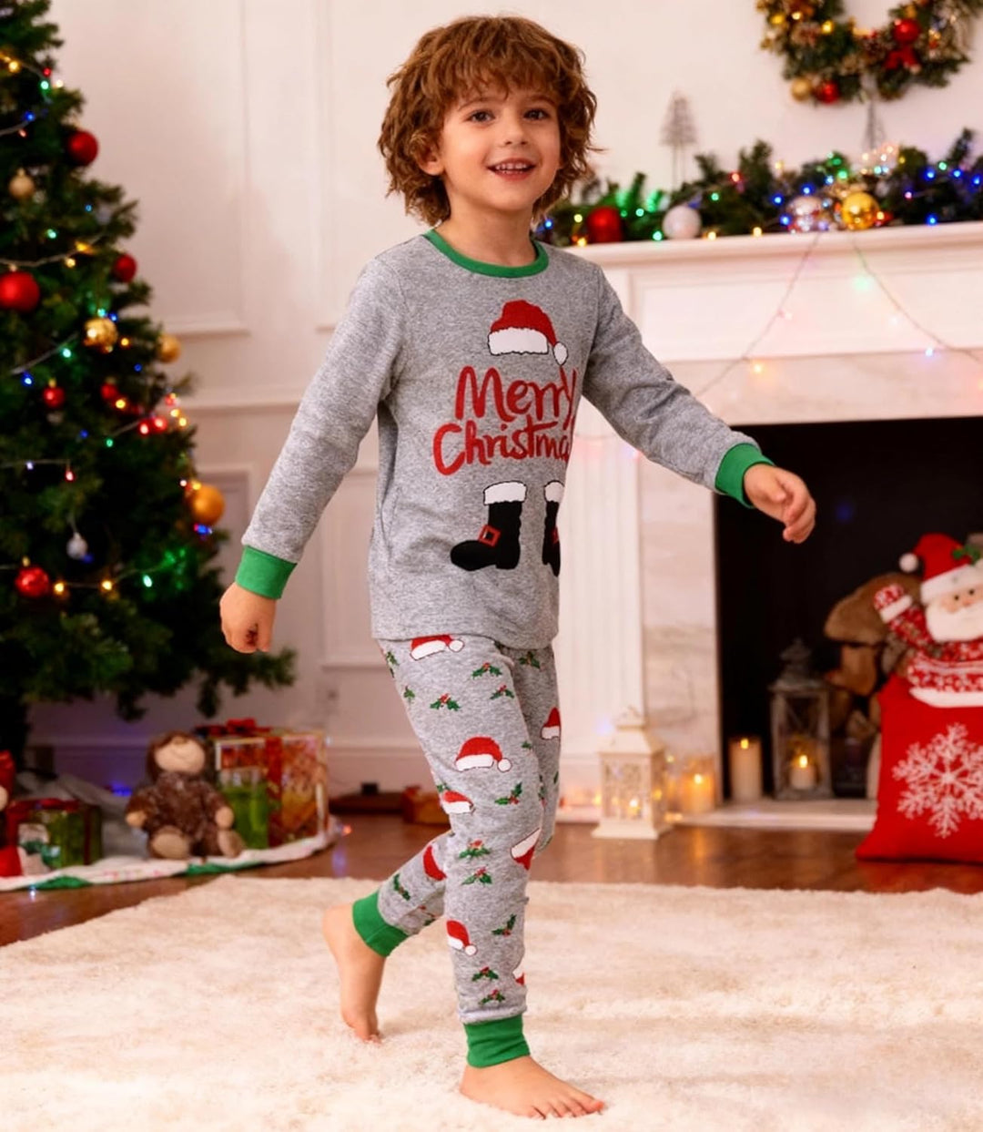 Weihnachts Schlafanzug Kinder Unisex Jungen Mädchen Weihnachten Nachtwäsche Langarm Baumwolle Christ