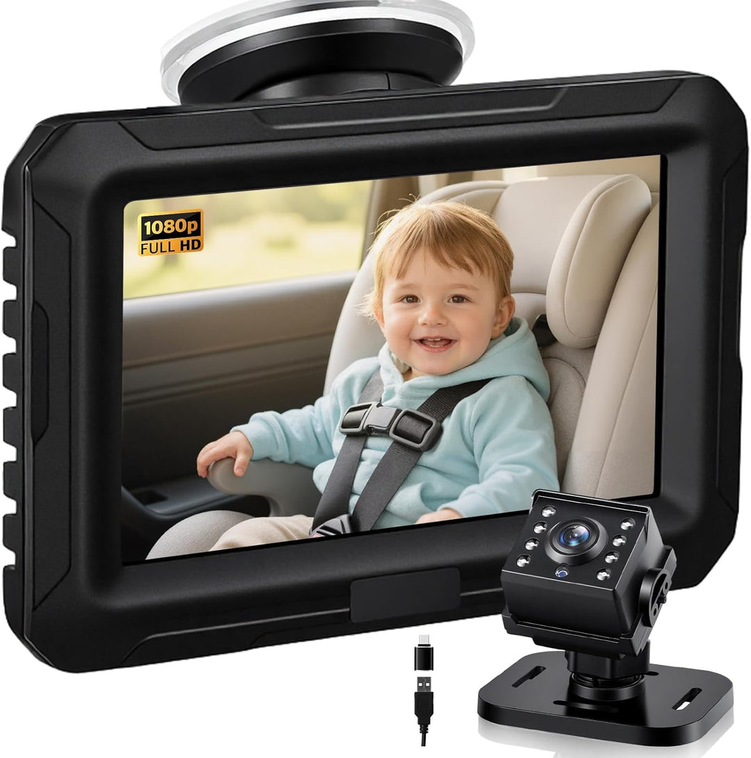Zacro Baby Kamera Auto, Spiegel Auto Baby Rückbank 1080P, USB-C Plug-and-Play, Baby Autospiege mit H