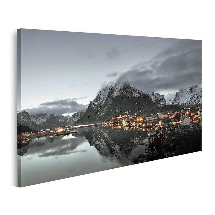 islandburner Bild auf Leinwand Sonnenuntergang Dorf Lofoten Inseln Norwegen Bilder Wandbilder Poster
