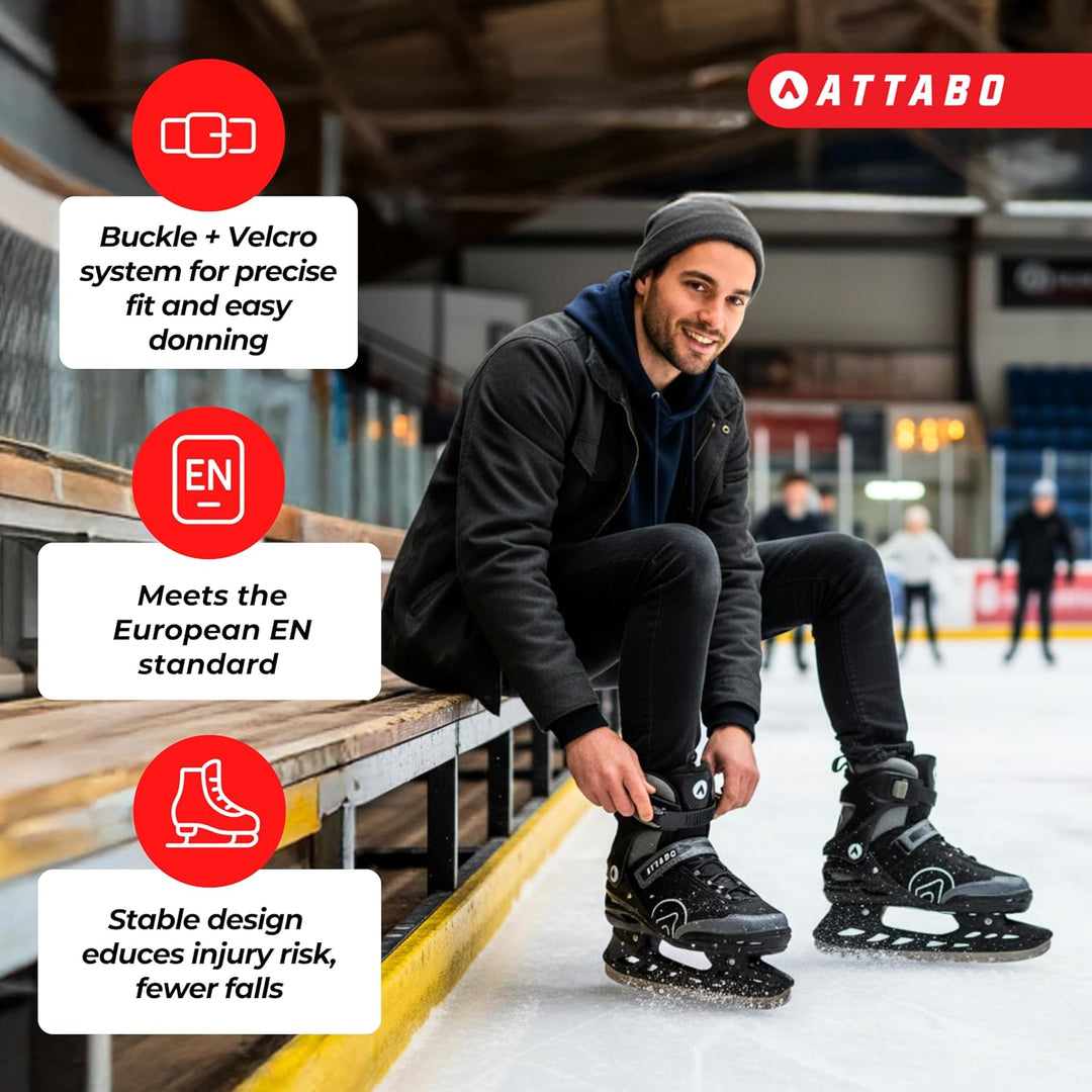 ATTABO Tore Herren-Schlittschuhe | Freizeit-Eislaufschuhe Schwarz | Stabiler Knöchelhalt, rostfreie