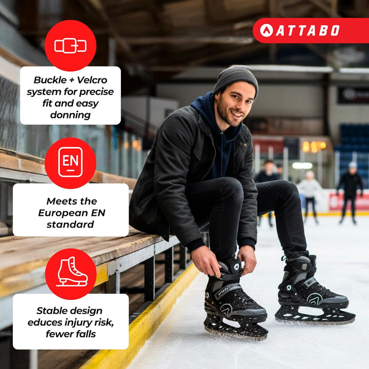 ATTABO Tore Herren-Schlittschuhe | Freizeit-Eislaufschuhe Schwarz | Stabiler Knöchelhalt, rostfreie