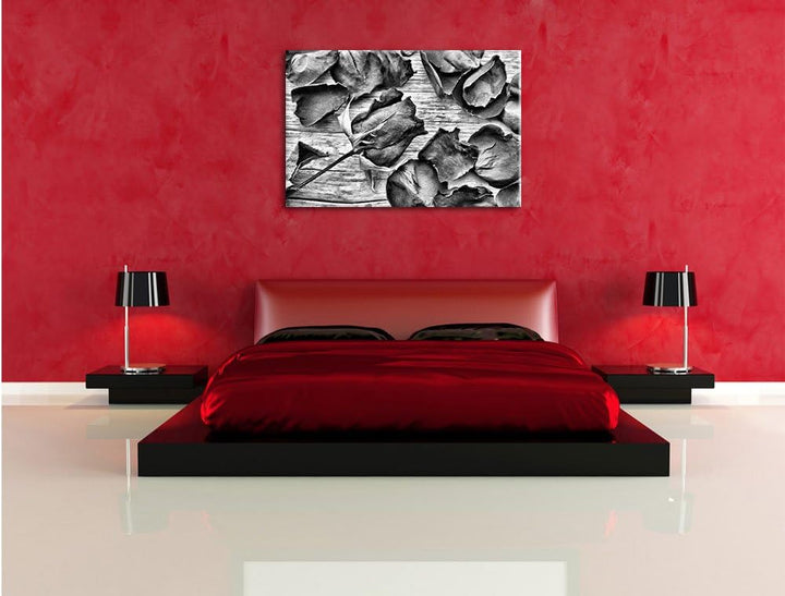 Pixxprint Rosen auf Holztisch/Format: 100x70cm / Leinwandbild fertig bespannt Wandbild Kunstdruck, 1
