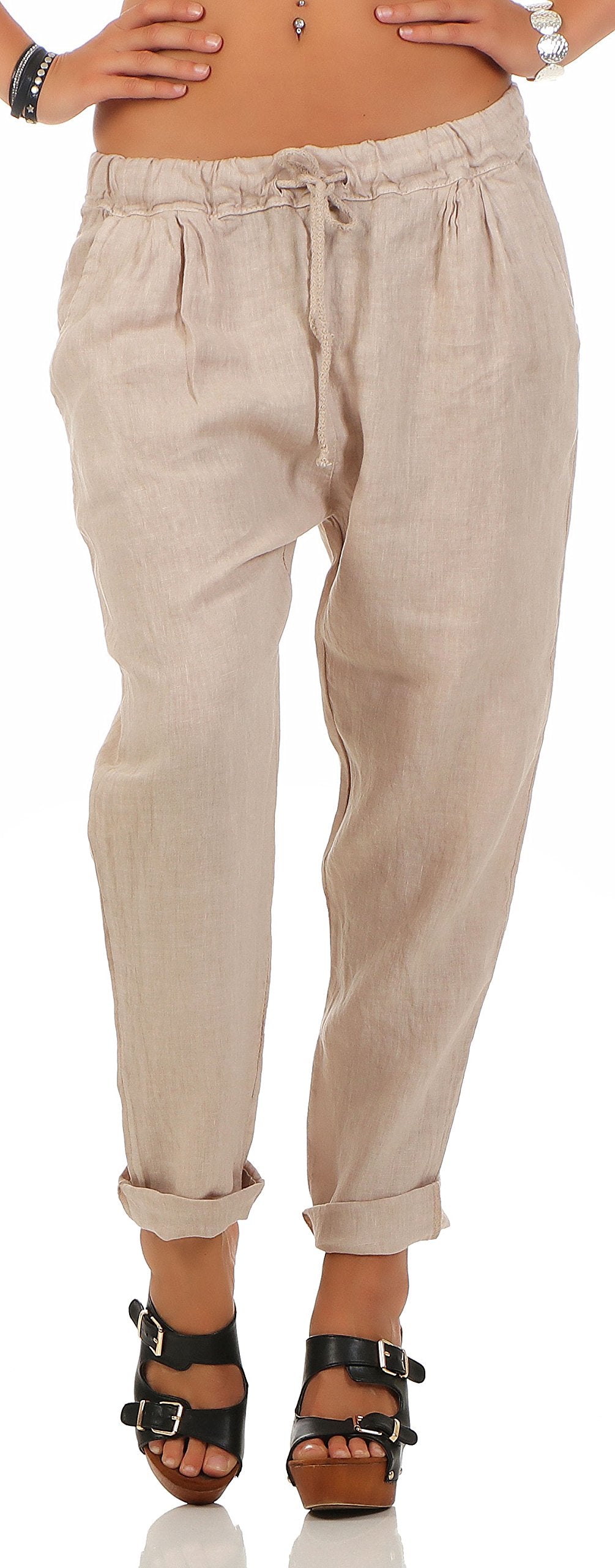 Malito Damen Hose aus Leinen | Stoffhose in Unifarben | Freizeithose für den Strand | Chino - Joggin