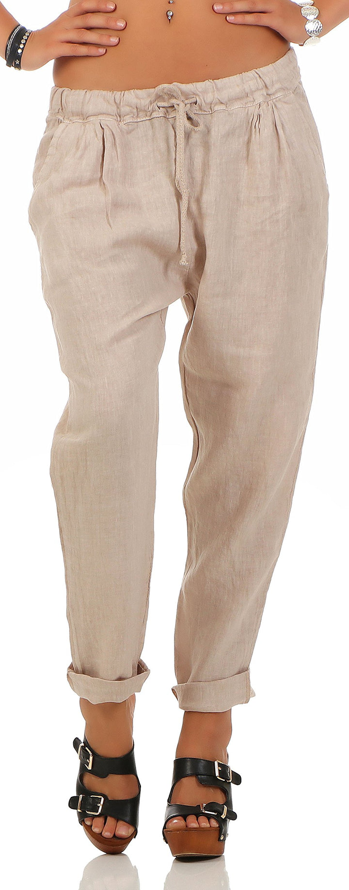 Malito Damen Hose aus Leinen | Stoffhose in Unifarben | Freizeithose für den Strand | Chino - Joggin