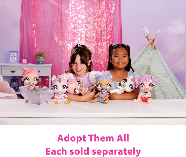 Glitter Babyz MGA Einhorn Baby-Puppe - LUNITA Sky - Mit magischen Farbwechseln, rosa Glitzerhaar, Be
