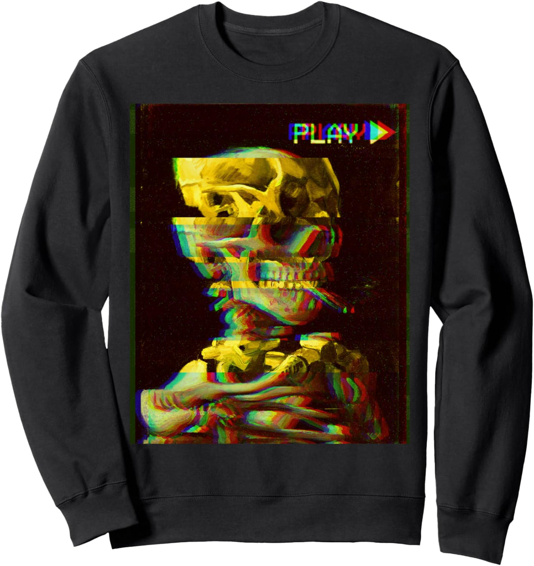 Schädel eines Skeletts mit brennender Zigarette Van Gogh Sweatshirt