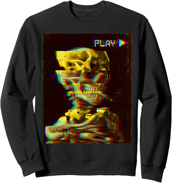 Schädel eines Skeletts mit brennender Zigarette Van Gogh Sweatshirt