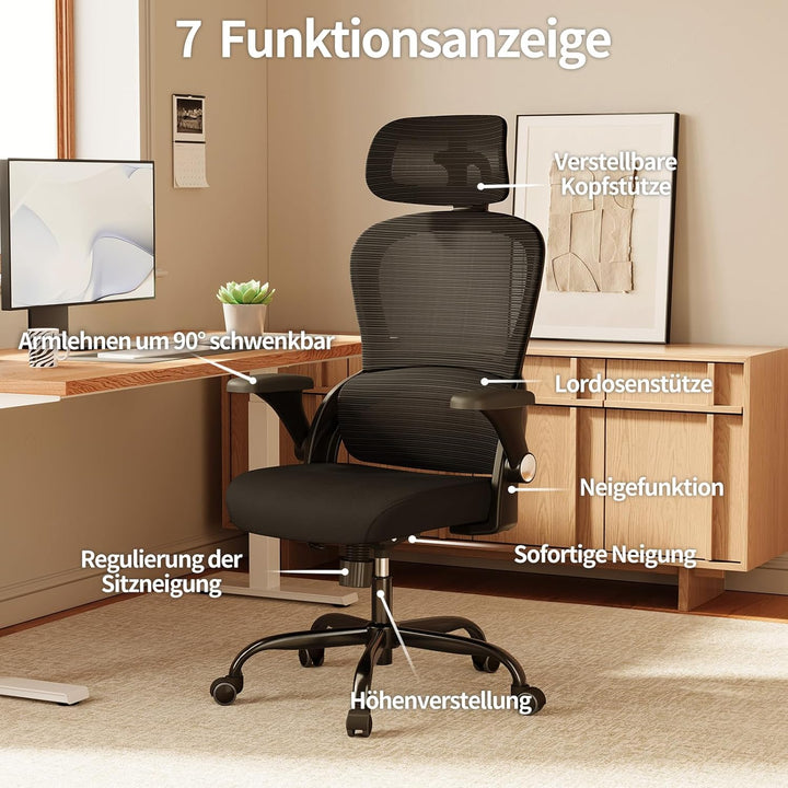 TRALT Ergonomischer Bürostuhl - Schreibtischstuhl mit Verstellbare Kopfstütze Höhenverstellbarer Bür