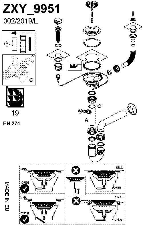 GRANMASTER Siphon Küchenspüle Automatischer 1-Kammer Raumsparsiphon mit überlauf auf der Abtropfscha