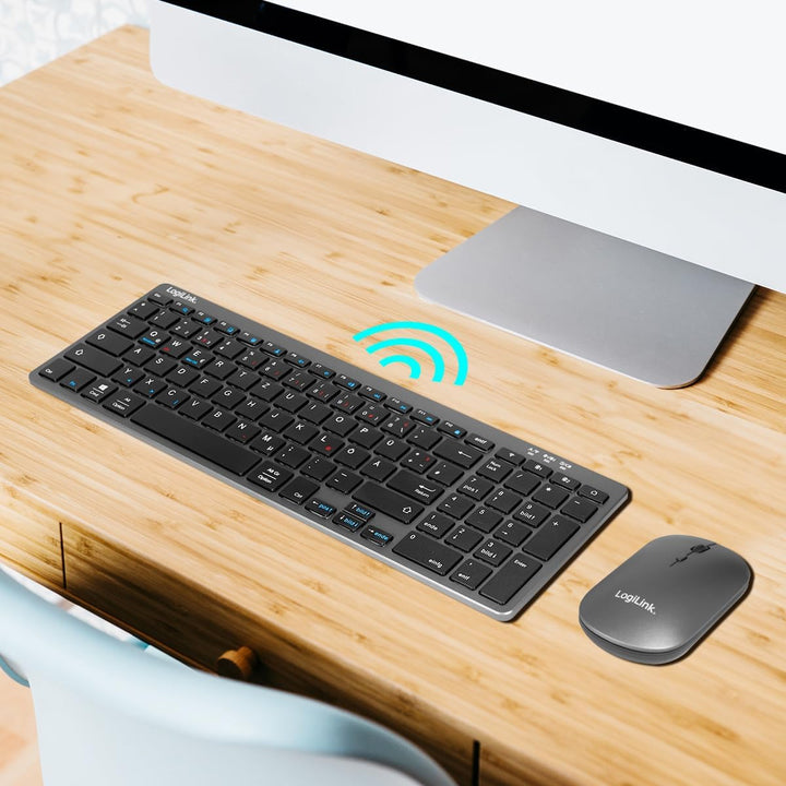 LogiLink ID0215 - Dual-Mode (Funk & BT) Tastatur & Maus Set für Windows/Android/iOS mit bis 1600 DPI