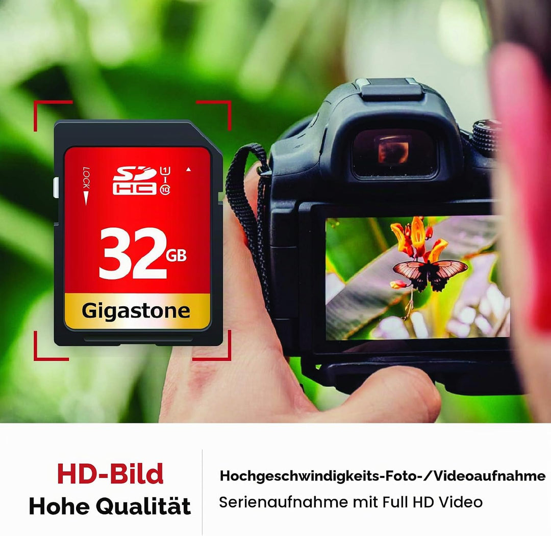 GIGASTONE 32GB SDHC Speicherkarte 10er-Pack, UHS-I U1 Klasse 10, bis zu 80 MB/Sek. für Digitalkamera