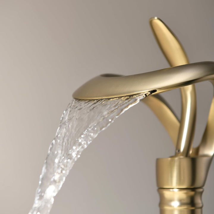 Wasserfall Wasserhahn Gebürstetes Gold,waschtischarmatur hoch wasserhahn Bad Wasserfall Waschtischar