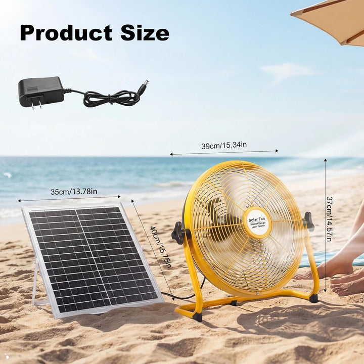 Solar Ventilator Outdoor Windmaschine 12 Zoll Ø, Ventilator mit Solarpanel Leise aus Metall, Leiser