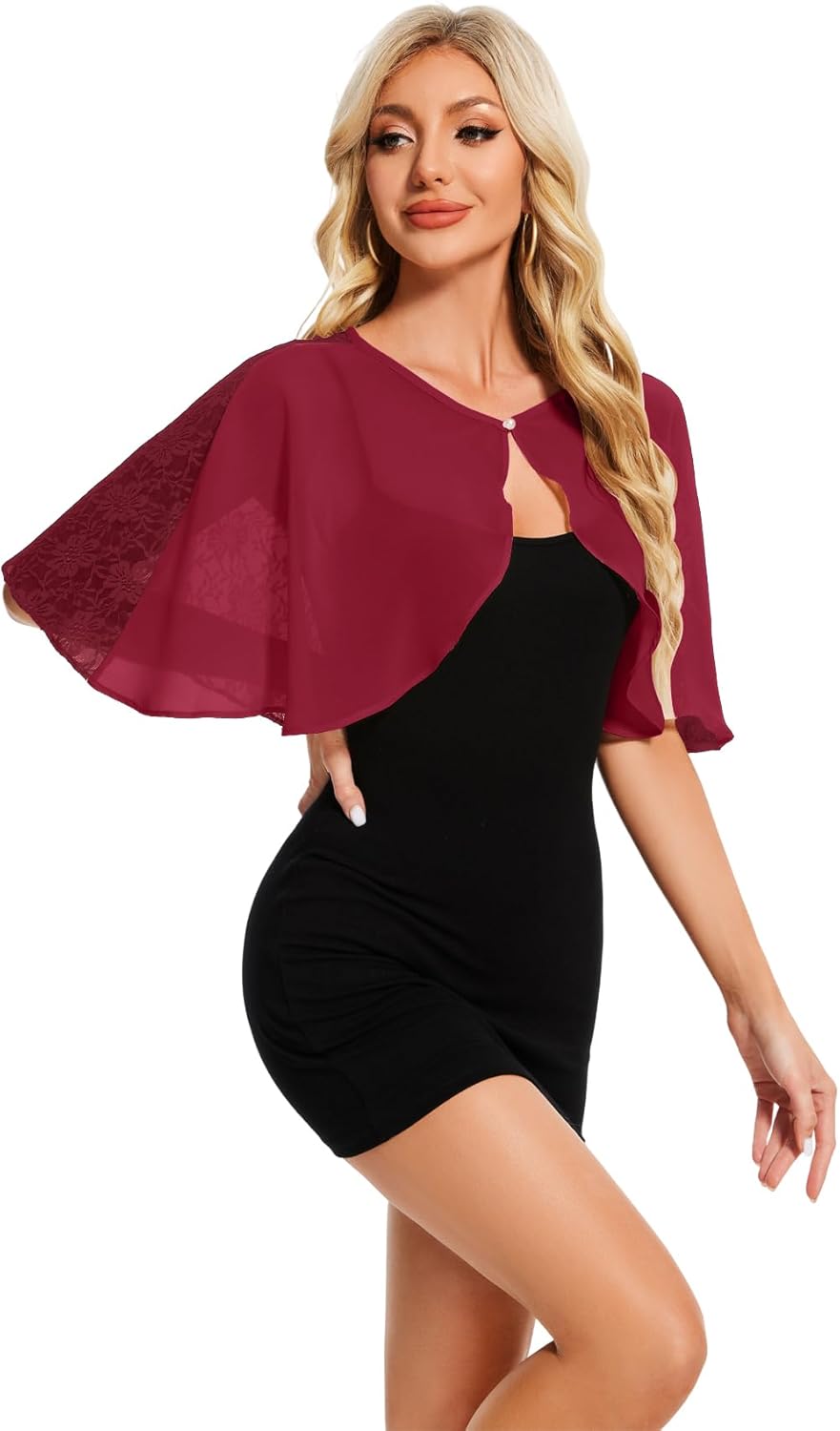 Damen Spitzen Schal Stola Chiffon Umhang Cape Capelets für Hochzeit Abendkleid Braut Party Elegant S