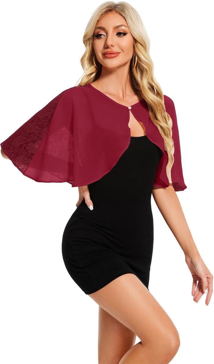 Damen Spitzen Schal Stola Chiffon Umhang Cape Capelets für Hochzeit Abendkleid Braut Party Elegant S