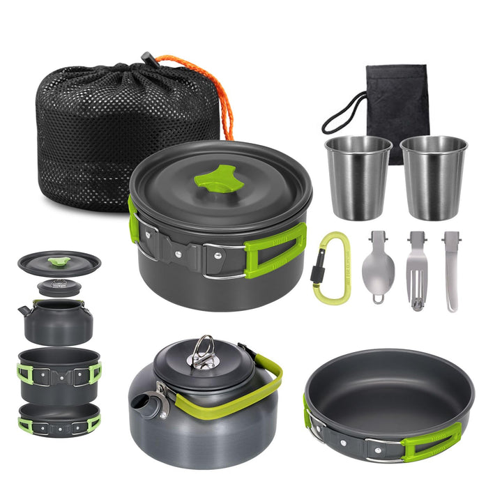 Lixada Camping Kochgeschirr Set Leichte Camping Topf Aluminium Pan Kettle Cups Löffel Gabel Cutter f