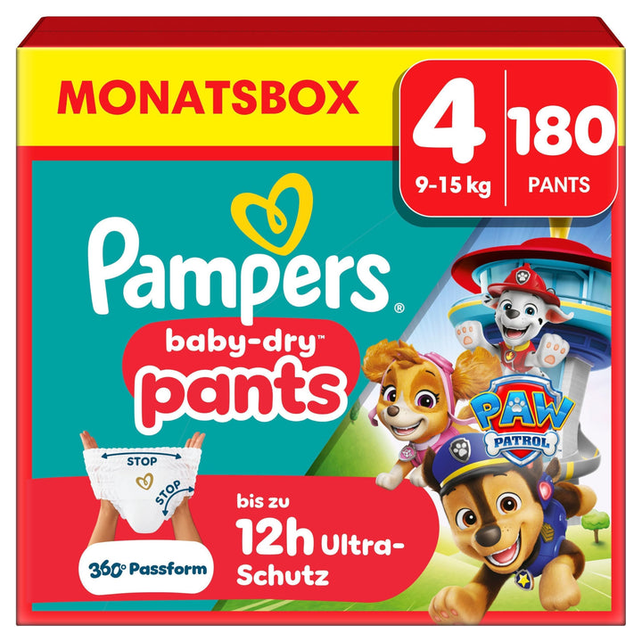Pampers Windeln Paw Patrol Pants Grösse 4 (9-15kg) Baby-Dry, Maxi mit Stop- und Schutz Täschchen, MO