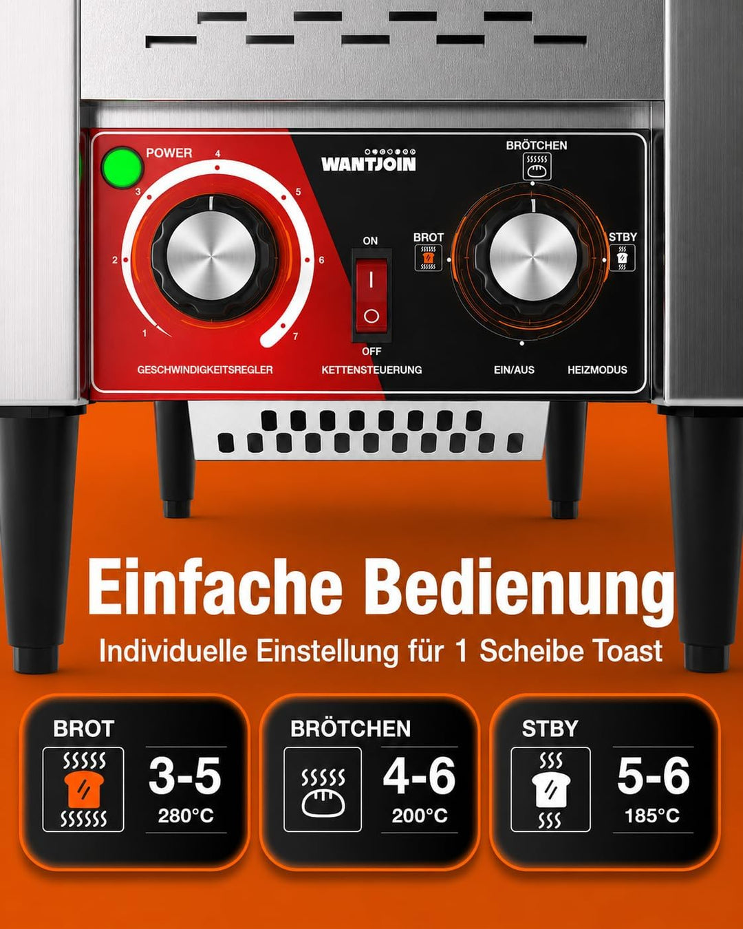 WantJoin Gewerblicher Durchlauftoaster – Elektrisches Gerät für 150 Scheiben/Stunde (Toast, Hamburge