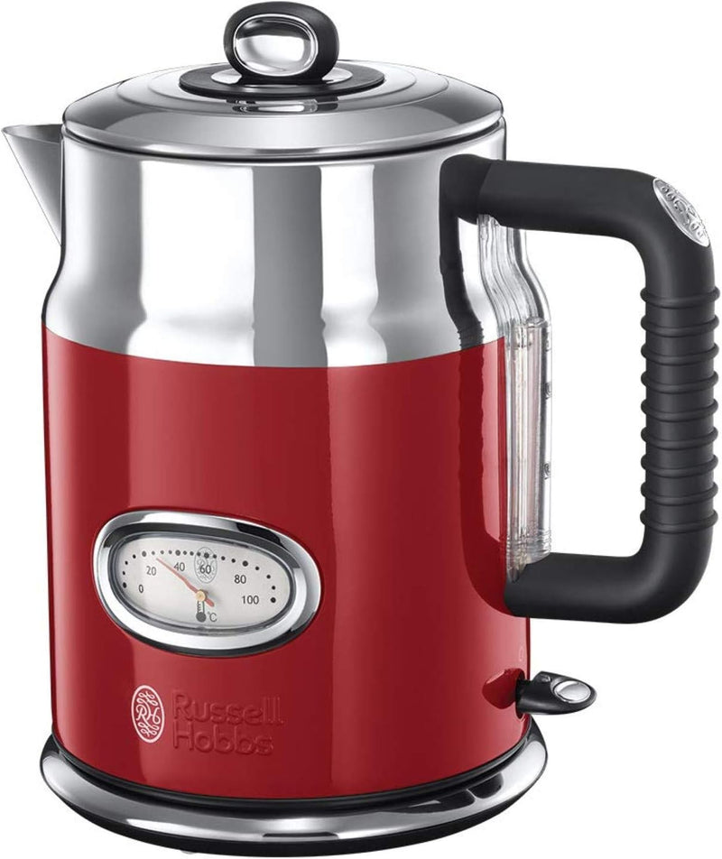 Russell Hobbs Wasserkocher [1,7l, 2400W] Retro Rot & poliertet Edelstahl (Schnellkochfunktion, Wasse