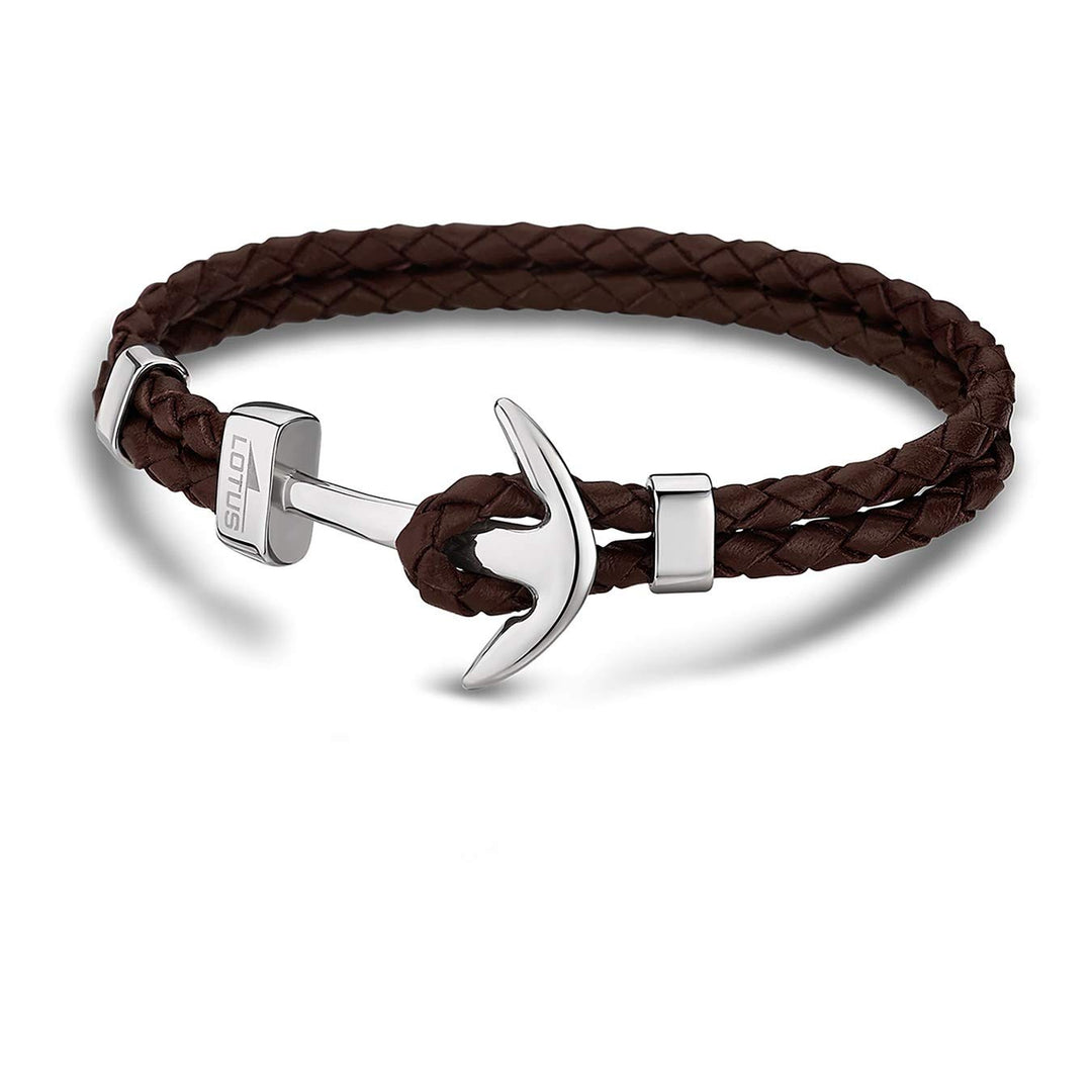Lotus – LS1832 – 2/5: Herren-Armband Leder und Stahl – Anker Braun Edelstahl, Edelstahl