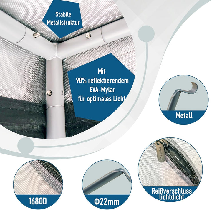by Crescience Growzelt Box S 60x60x160 cm – Kompaktes Indoor-Zelt mit 1680D Gewebe, reflektierendem