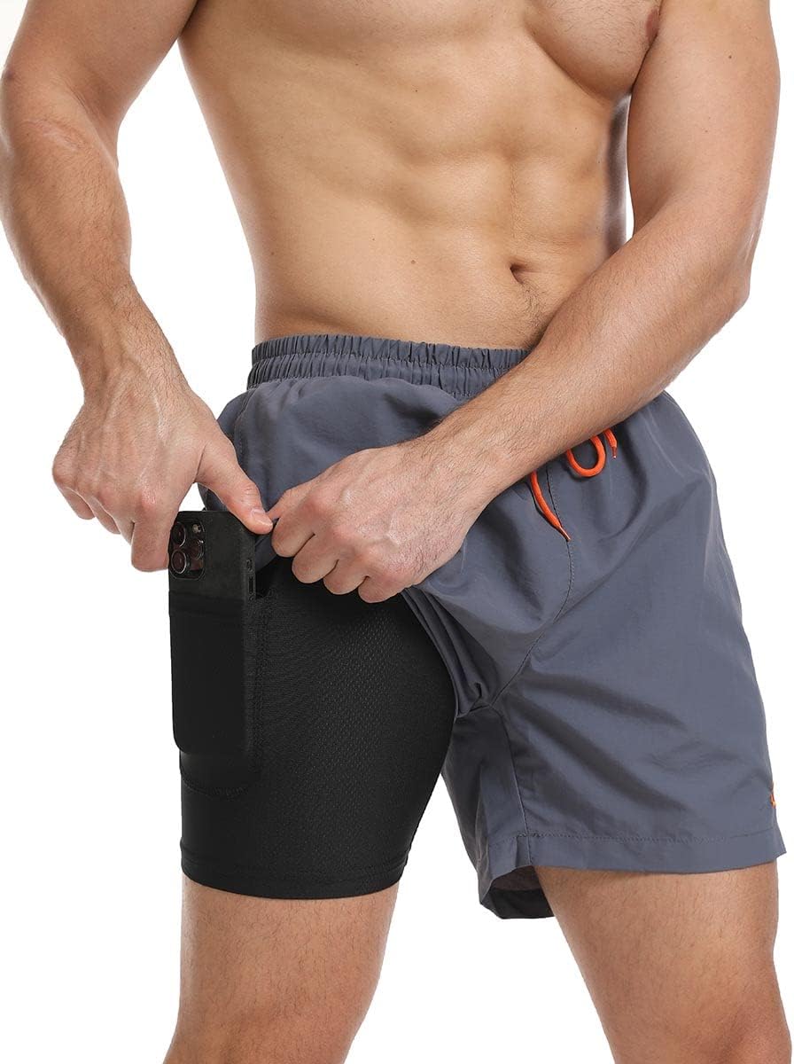 JustSun Badehose Herren Schnelltrocknend Boardshorts mit Mesh-Futter und Verstellbarem Tunnelzug M G