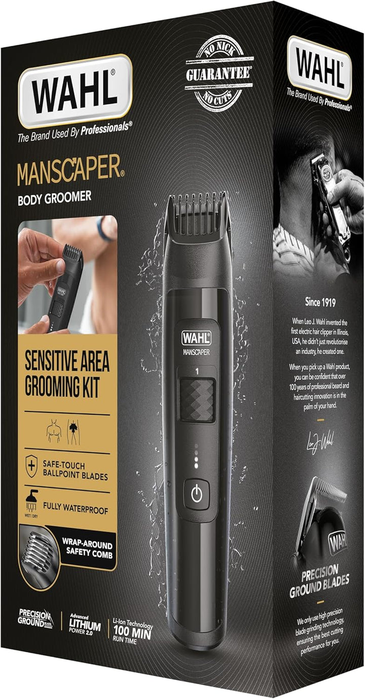 WAHL Manscaper Lithium Leisten- und Körpertrimmer, vollständig wasserdichter Trimmer, Nass-/Trockene