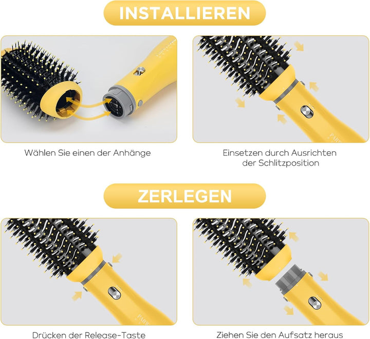 4 IN 1 Haartrockner Warmluftbürste Set, PARWIN PRO BEAUTY Styler-Set, Föhnbürste Lockenbürste mit 4