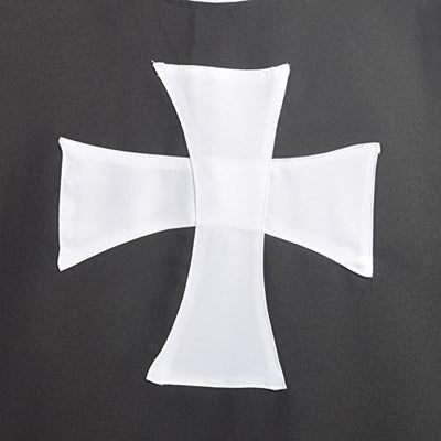 BLESSUME Mittelalter Ritter Kostüm Hospitaller Karneval LARP Cospaly, Schwarz Cloak mit Weisses Kreu