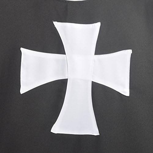 BLESSUME Mittelalter Ritter Kostüm Hospitaller Karneval LARP Cospaly, Schwarz Cloak mit Weisses Kreu