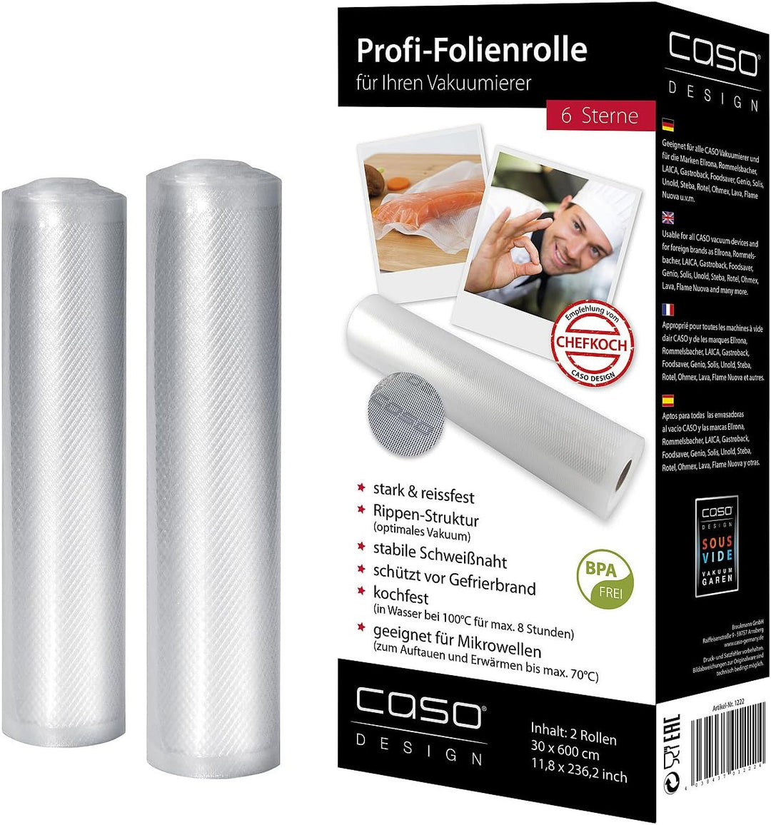 CASO DESIGN 4 Profi-Folienrollen, 30 x 600 cm, für Balken-Vakuumierer