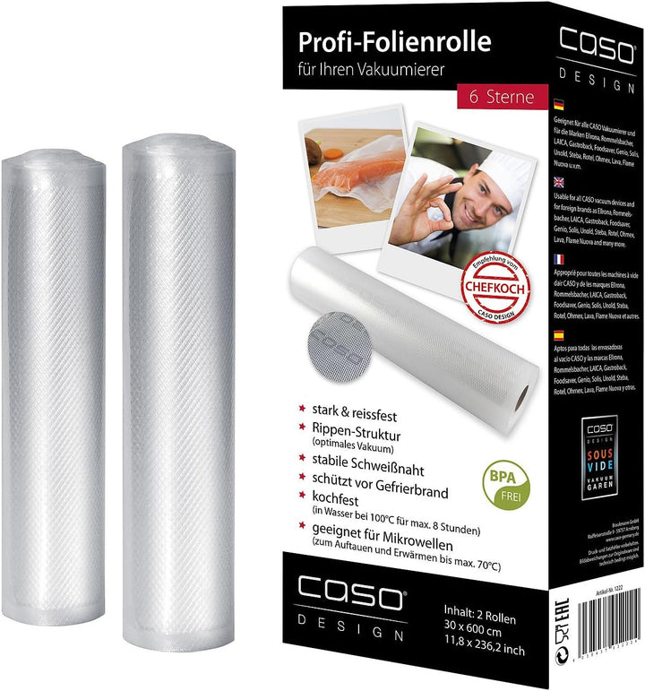 CASO DESIGN 4 Profi-Folienrollen, 30 x 600 cm, für Balken-Vakuumierer