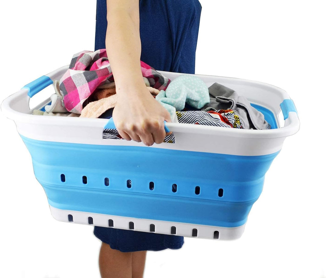 SAMMART 42L Collapsible Plastic Laundry Basket - Foldable Pop Up Storage Container/Organizer - Space