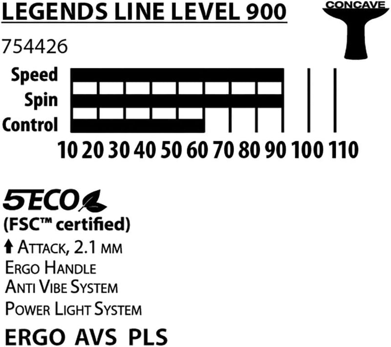 Donic-Schildkröt Tischtennisschläger Legends 900 FSC, AVS, PLS & Ergo-Griff, 2,1 mm Schwamm, FSC Hol