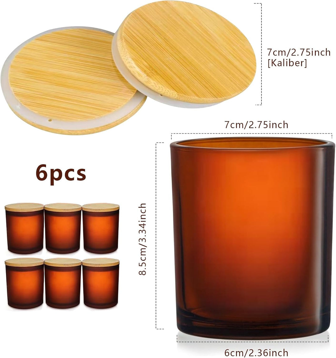 6er-Pack Kerzengläser mit Bambusdeckel (200ml) - 3mm Dickwandiges & Hitzebeständiges Glas - Elegante
