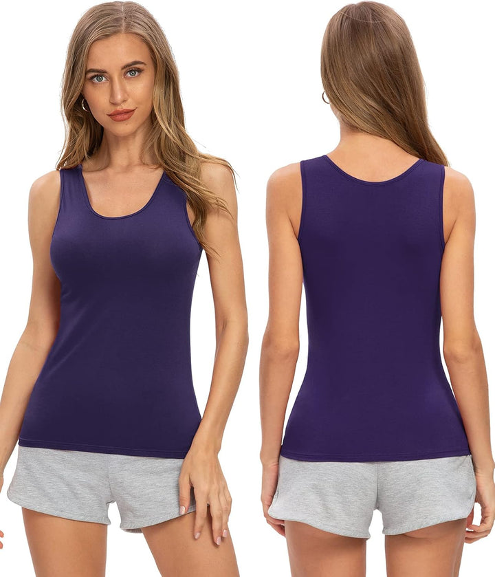 vislivin Elastische Tank Tops für Damen Unterhemden 3/4er Pack, M 4er Pack - Schwarz/Dunkelblau/Grau