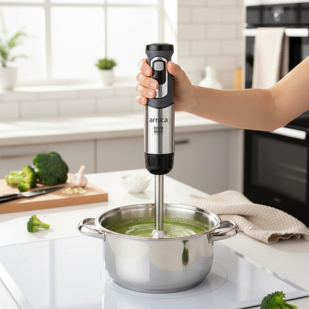 arnica Diva Trend Set Stabmixer - 1200W - Edelstahl Mixstab mit Zerkleinerer Schneebesen - Turbo Fun